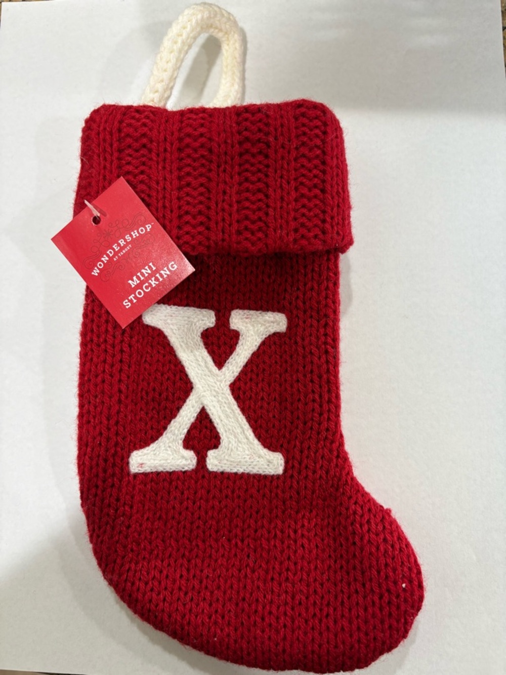Letter X Mini Wondershop Christmas Stocking Red Knit NEW